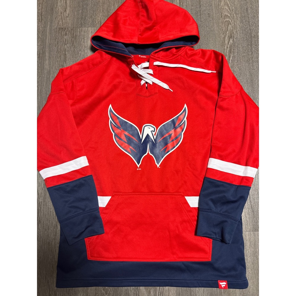 Fanatics NHL Washington Capitals Mens Large Red Lace Up Jersey Hoodie Sweatshirt